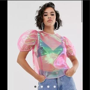 ASOS Short Sleeve Iridescent Sheer Top